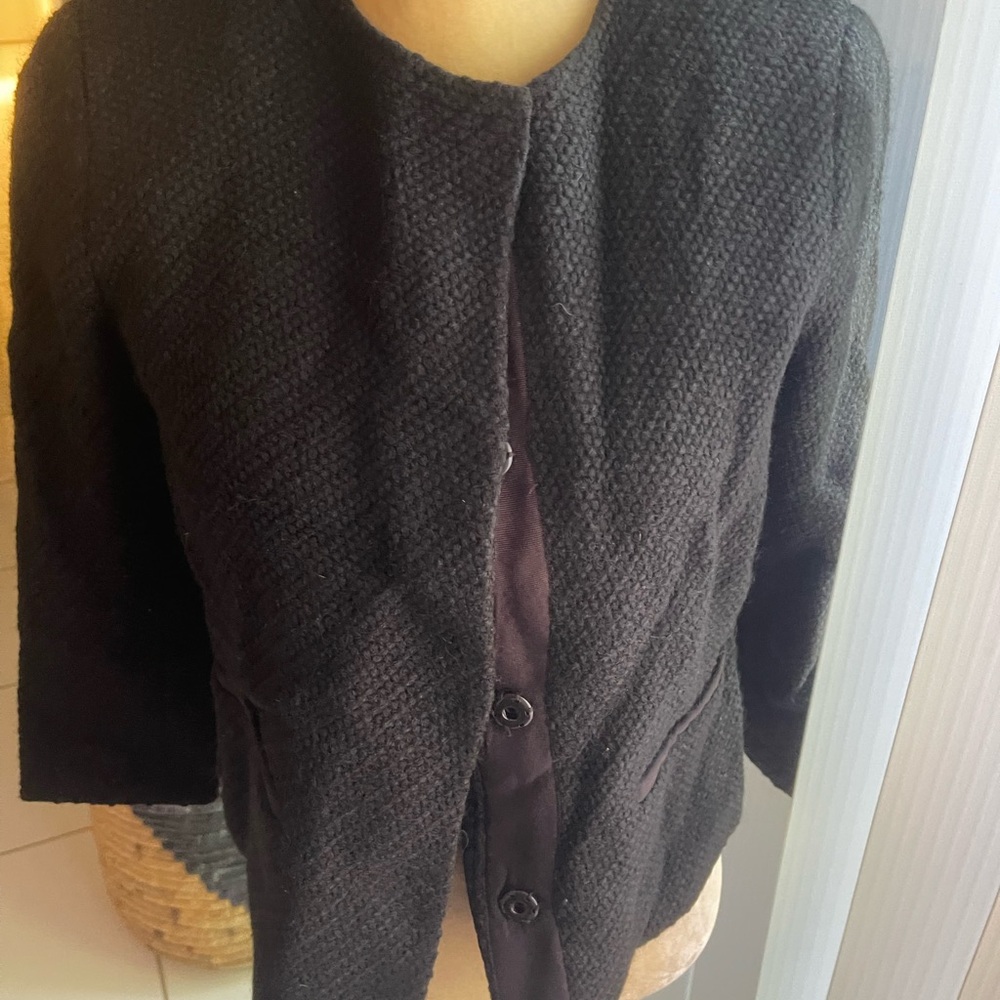 Vince Black Textured Button-Front Blazer